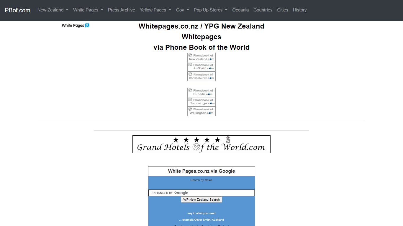 Whitepages.co.nz / YPG New Zealand Whitepages - Phonebook of the World.com